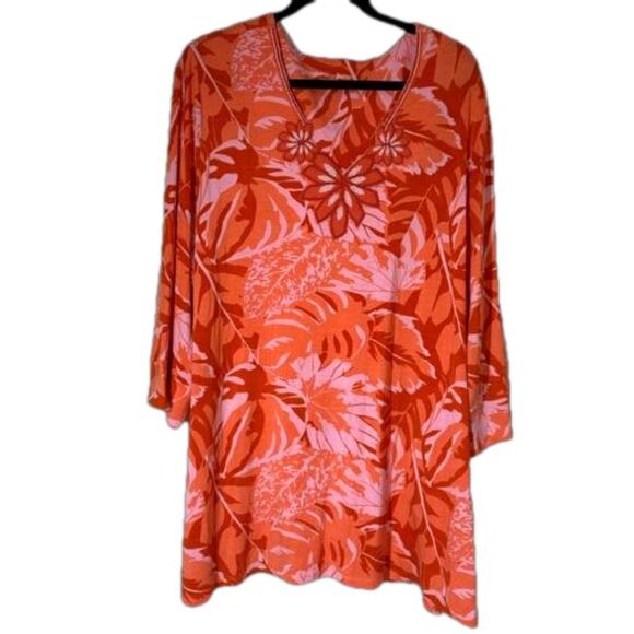Soft Surroundings Del Rio Embellished Tunic Top Orange Pink Floral Size 2X - Picture 3 of 15